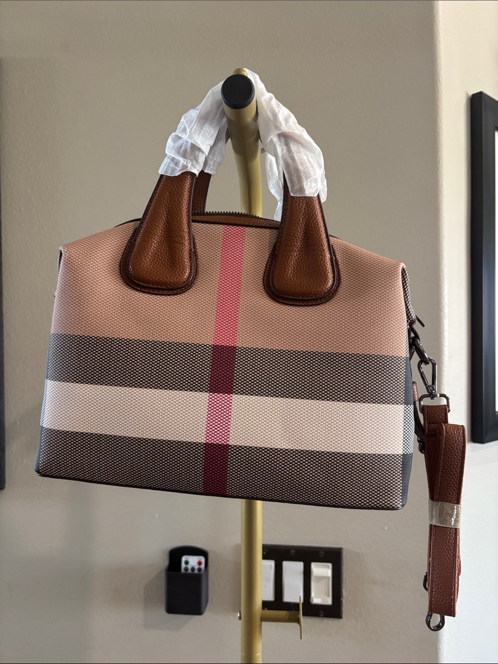 NEW designer dup nova plaid women's satchel with detachable crossbody strap